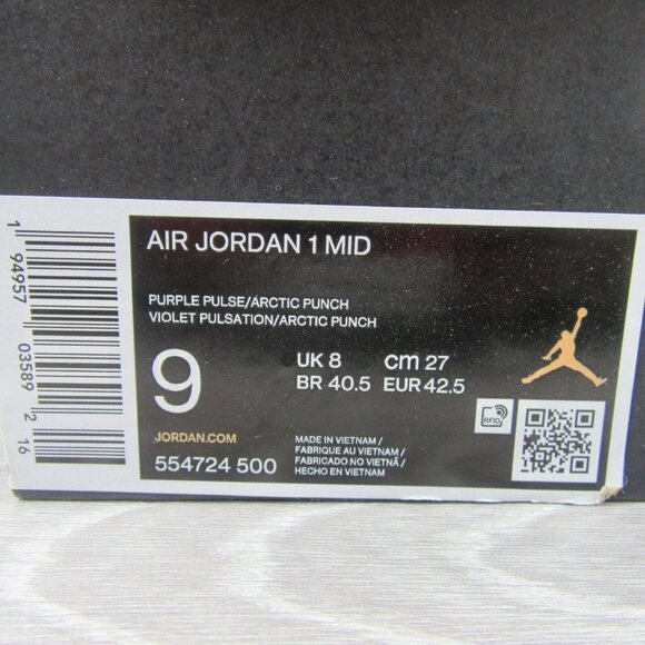 Air Jordan 1 Mid Purple Pulse Aqua White Sneakers Mens Size 9 NEW - Picture 14 of 15